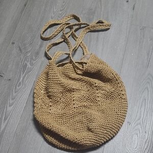 Handwoven Round Shoulder Bag in Tan